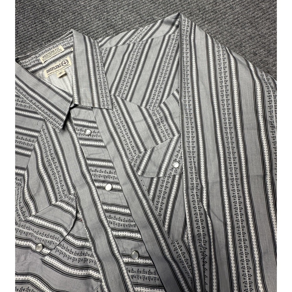 Sheplers Shirt‎ Mens XL Gray Striped Western Pearl Snap Long Sleeve Cowboy